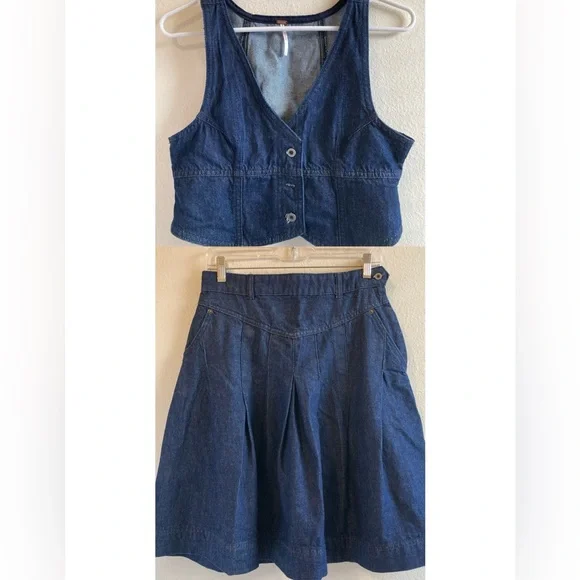 Free People Blue Denim Vest Top & Skirt Set - Picture 1 of 13